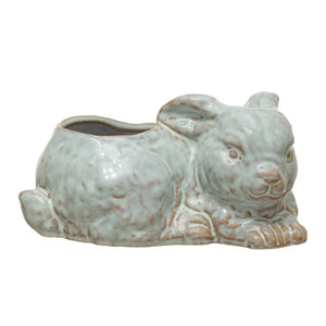 DF4506  6-1/2"L x 4-1/4"W x 3-1/4"H Stoneware Rabbit Planter, White (Holds 3" Pot)