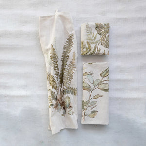 DF6730A   Cotton & Linen Printed Tea Towel w/ Botanical Image & Loop, 3 Styles